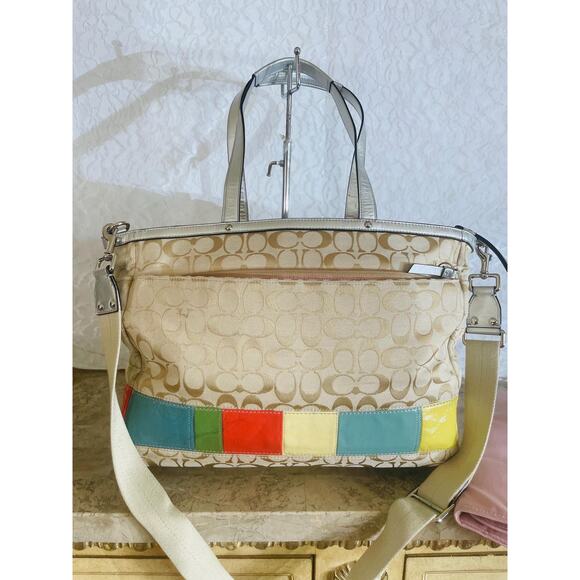 Vtg coach Large diaper bag canvas multicolored mosaic tote shoulder bag - Picture 2 of 10